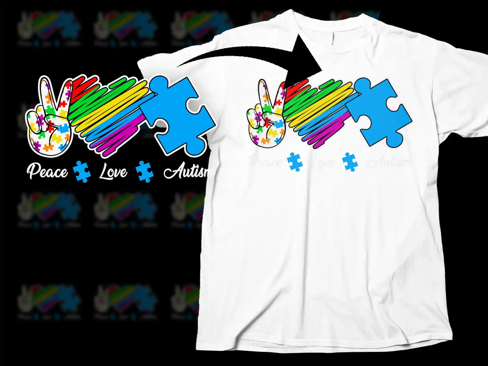 Autism Awareness T-Shirt, Colorful Puzzle Piece Graphic, Peace Love Autism Tee