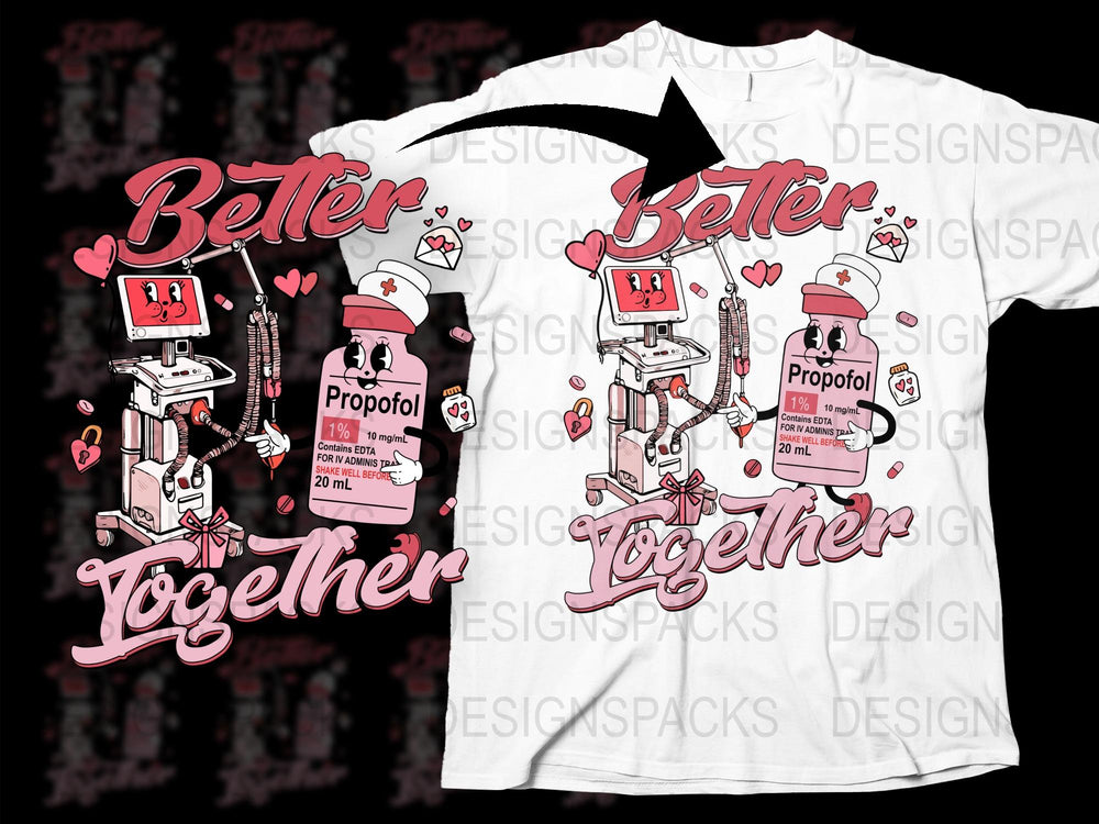 Couple Matching T-Shirts, Better Together Robot Graphic, Valentine's Day Love Tee, Unisex White Shirt
