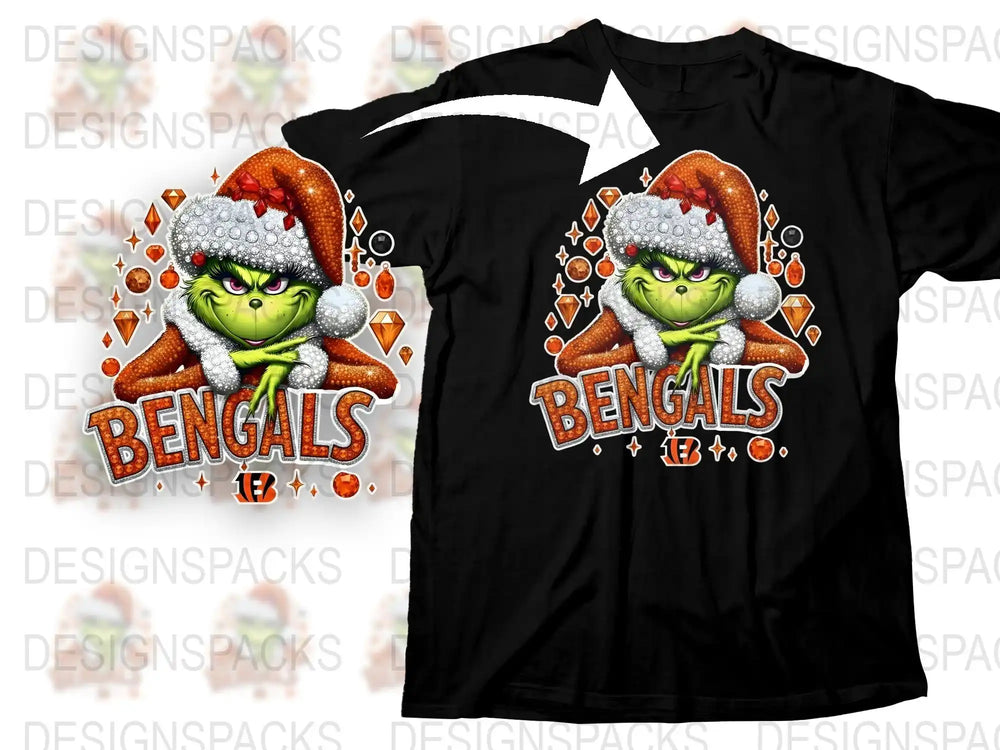 Festive Grinch Bengals Fan T-Shirt, Holiday Sports Team Apparel, Christmas Football Lover Gift