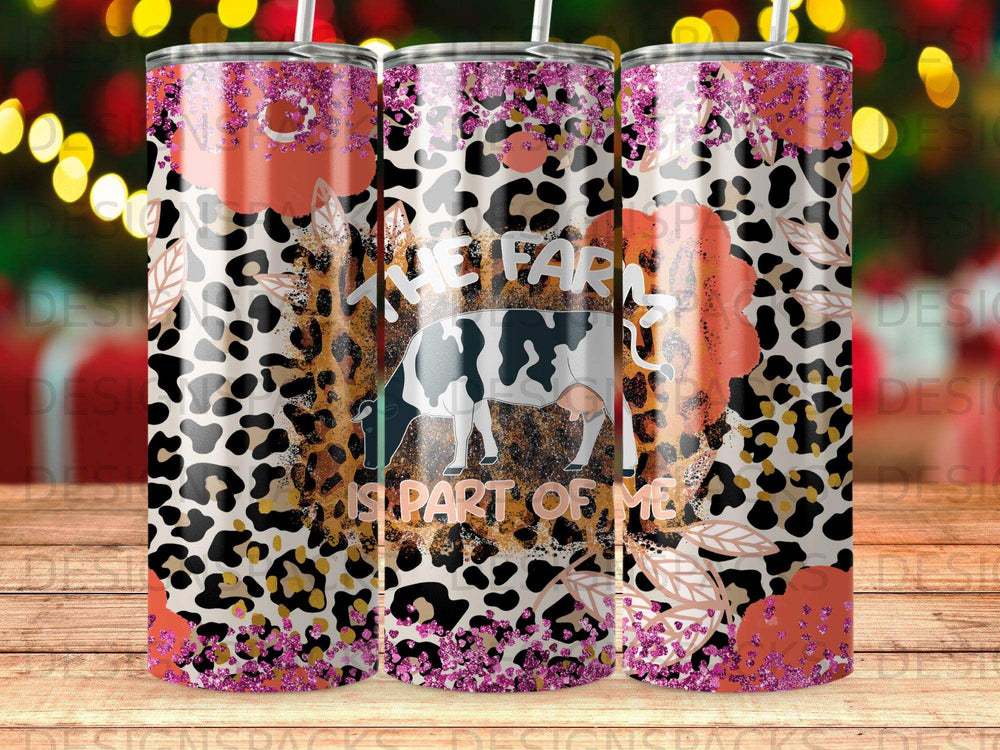 Cow and leopard print tumbler with "Life is part of me" text.