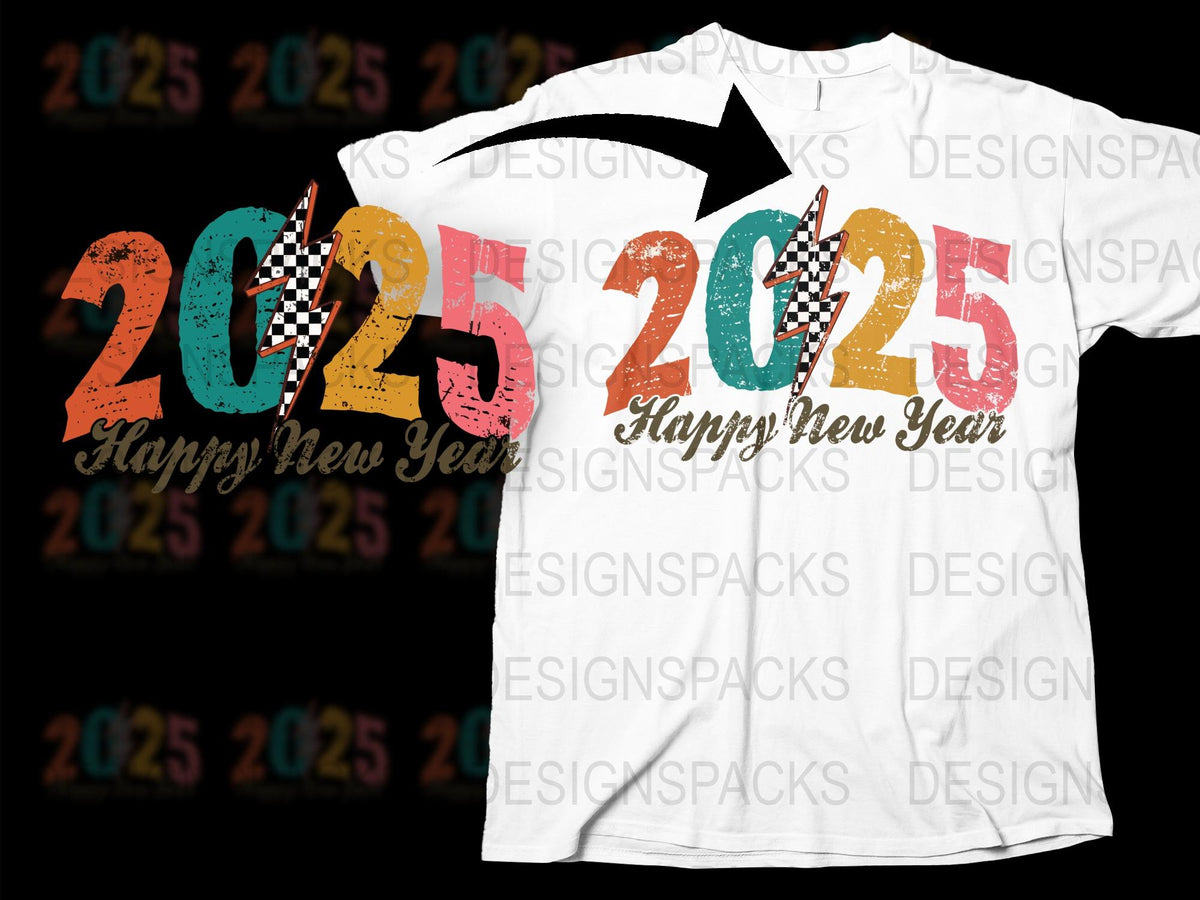 2025 Happy New Year T-Shirt, Colorful Retro Style, Unisex Adult Fashion Tee, Vintage Party Celebration Top