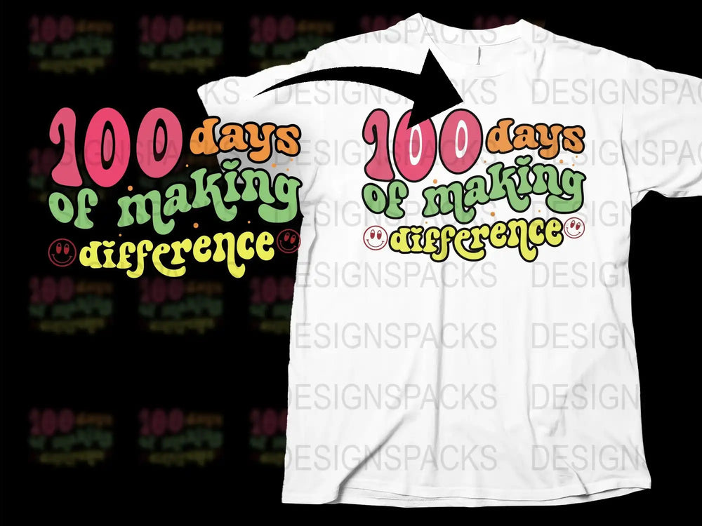 Inspirational T-Shirt '100 Days of Making Difference' Colorful Text Design Tee