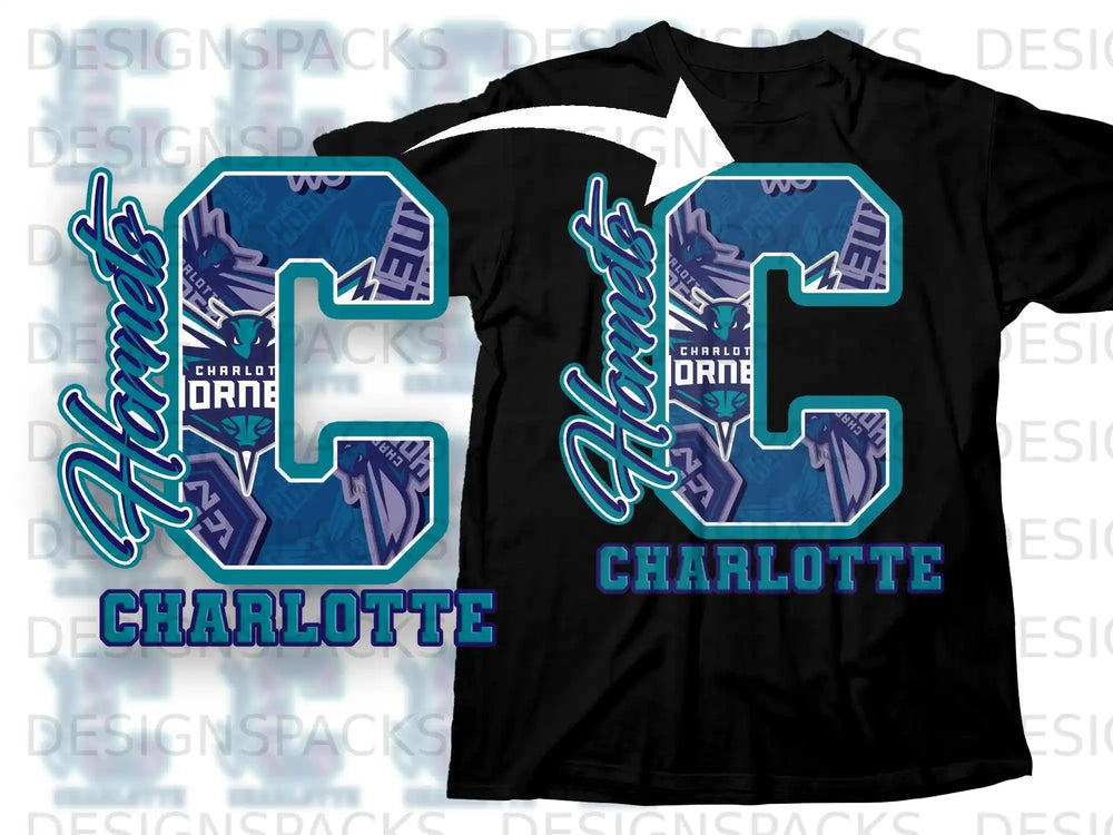 Charlotte Hornets Black T-shirt Charlotte Print