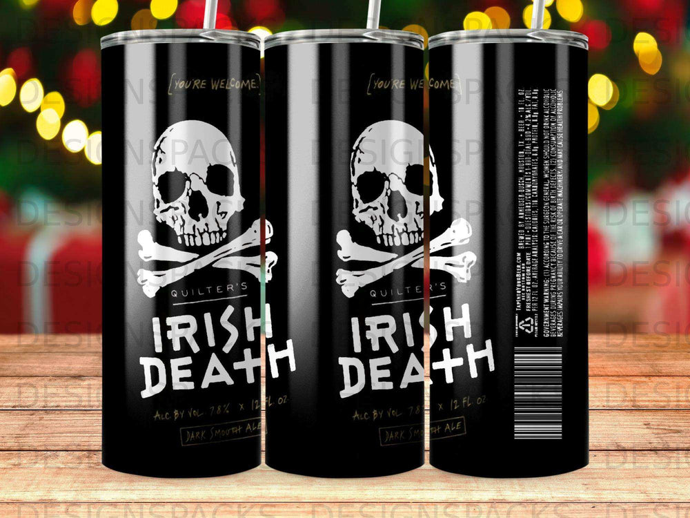 Quilter's Irish Death dark smooth ale can with skull logo.