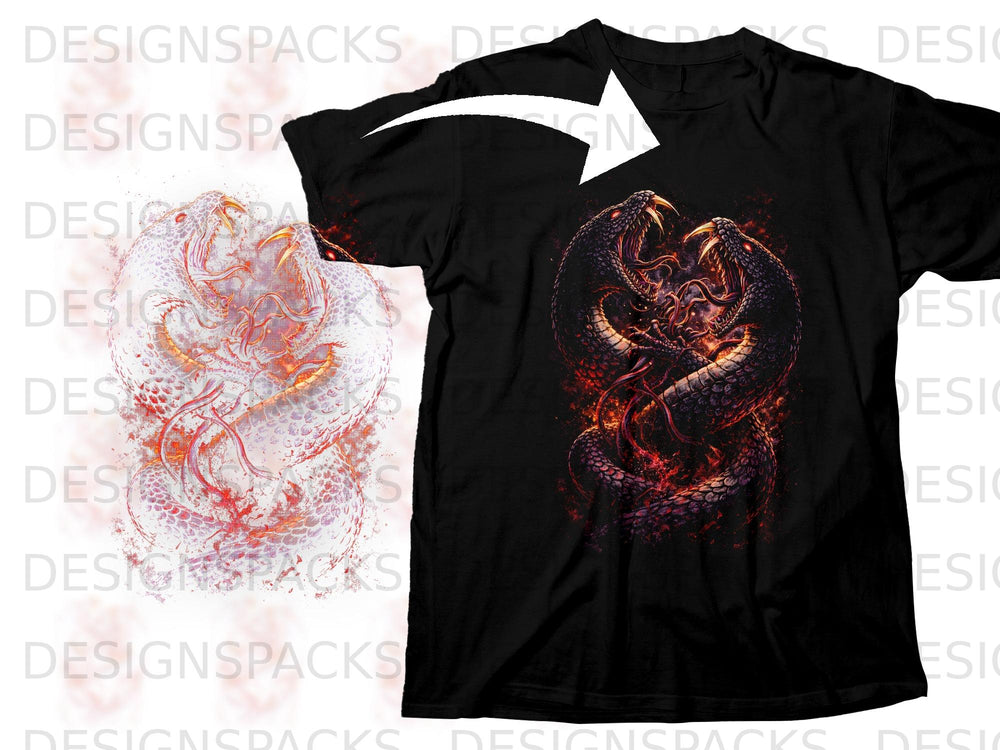 Black t-shirt with a detailed graphic of two intertwined, snarling dragons.