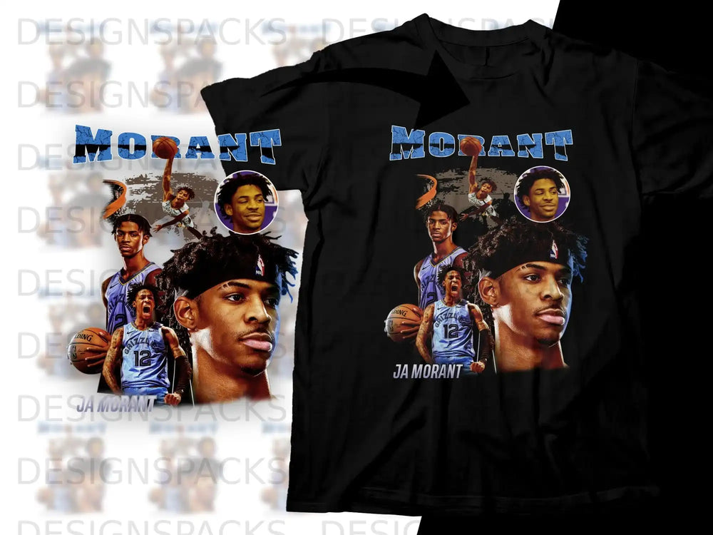 Ja Morant graphic t-shirt with basketball player images and text.