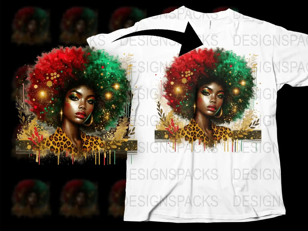 Afro Art T-Shirt, Black Woman Portrait, Colorful Hair Design, Feminist Graphic Tee, Unique Fashion, African Beauty, Vibrant Top