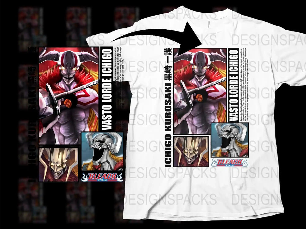 Anime Graphic T-Shirt, Vasto Lorde Ichigo Design, Full Color Print, Unisex Manga Tee, Casual Streetwear, Bold Chic Fashion