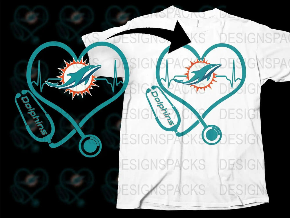 Miami Dolphins Stethoscope Heartbeat T-Shirt, NFL Team Sports Fan, Unisex Graphic Tee
