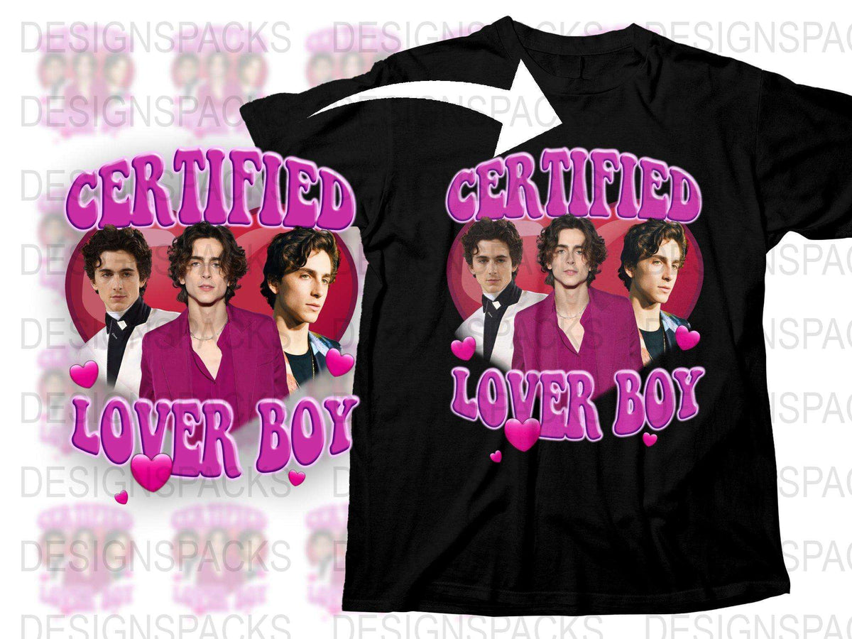Certified Lover Boy T-Shirt, Trendy Heart Graphic Tee, Men's Fashion, Novelty Romantic Shirt
