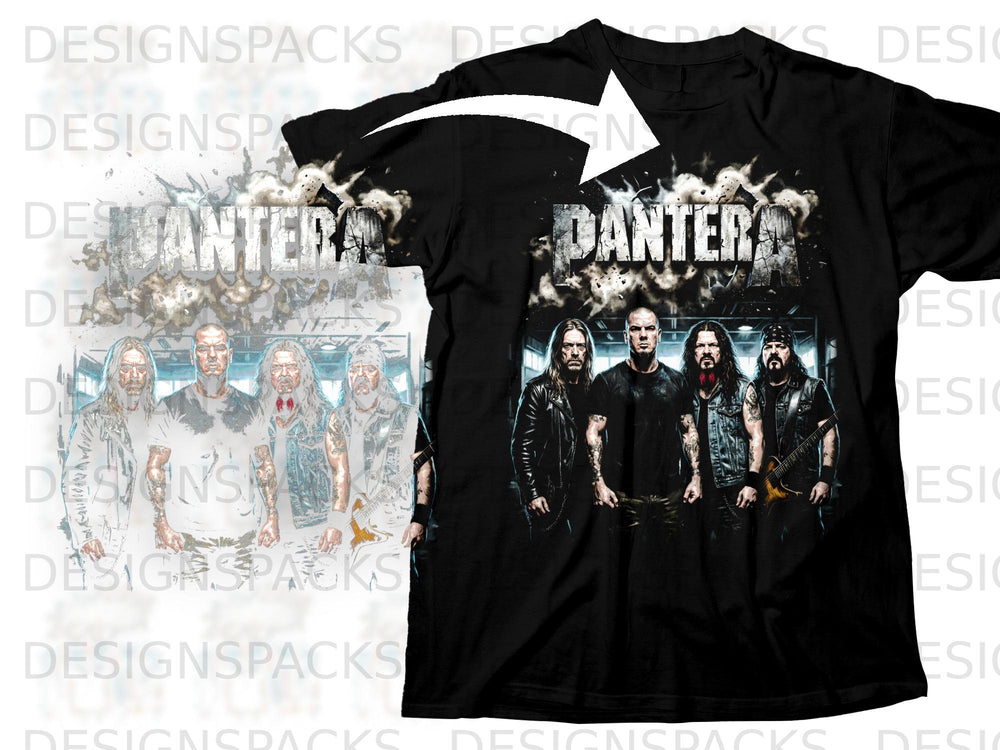 Black t-shirt featuring Pantera band logo and members with a distressed effect.