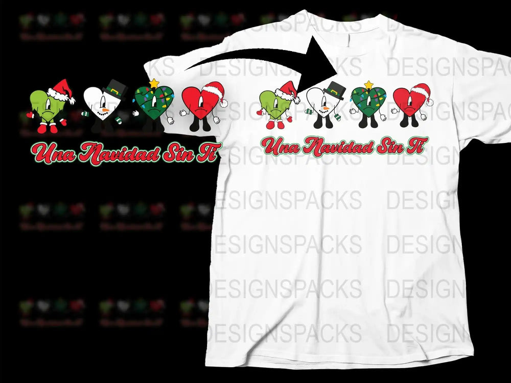 Ugly Christmas Sweater T-Shirt, Funny Holiday Party Tee, Cute Santa Hats Design, Festive Winter Apparel