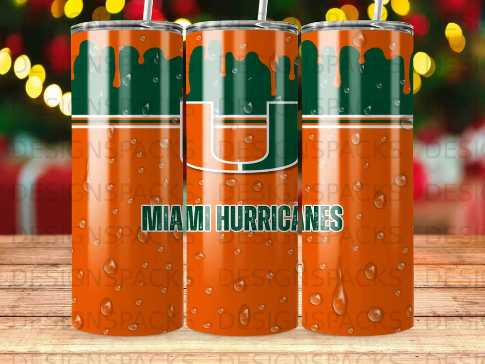 Miami Hurricanes Orange Green Water Droplets Tumbler product type