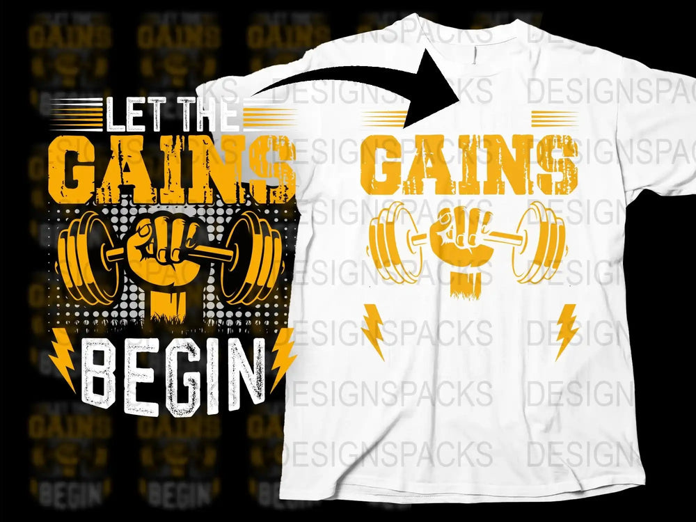 Let The Gains Begin Workout T-Shirt, Fitness Gym Tee, Motivational Lifting Shirt, Bodybuilding Top, Weightlifting Clothes, Athletic Apparel