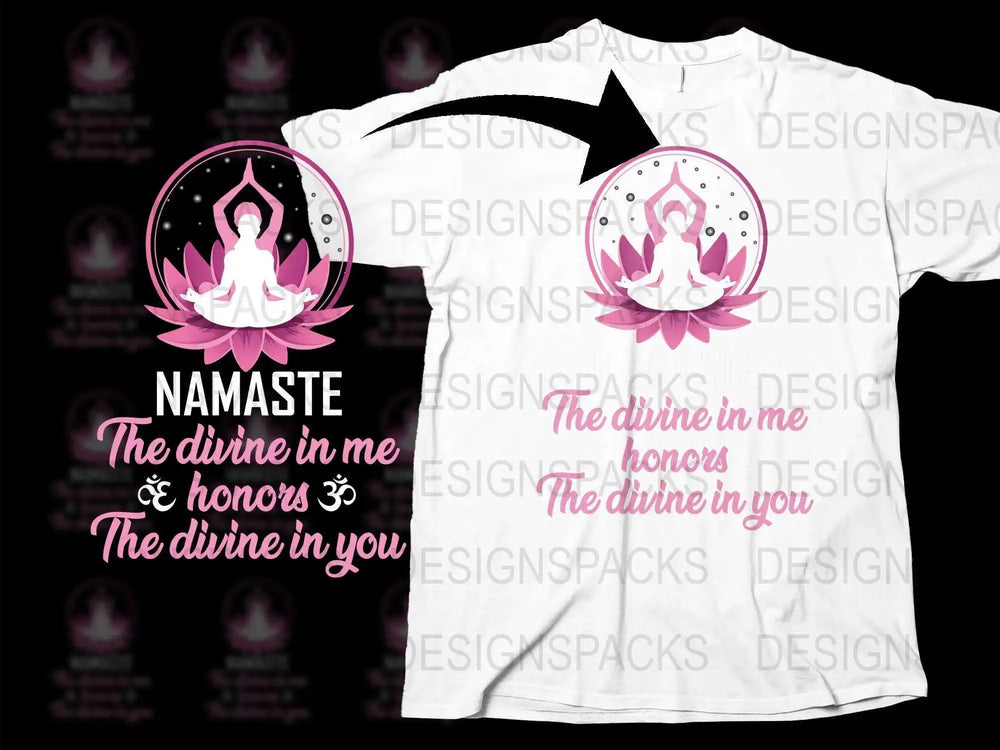 Namaste Yoga T-Shirt, Spiritual Lotus Pose Design, Meditation White Tee, Zen Apparel, Unique Graphic Shirt for Yoga Enthusiasts