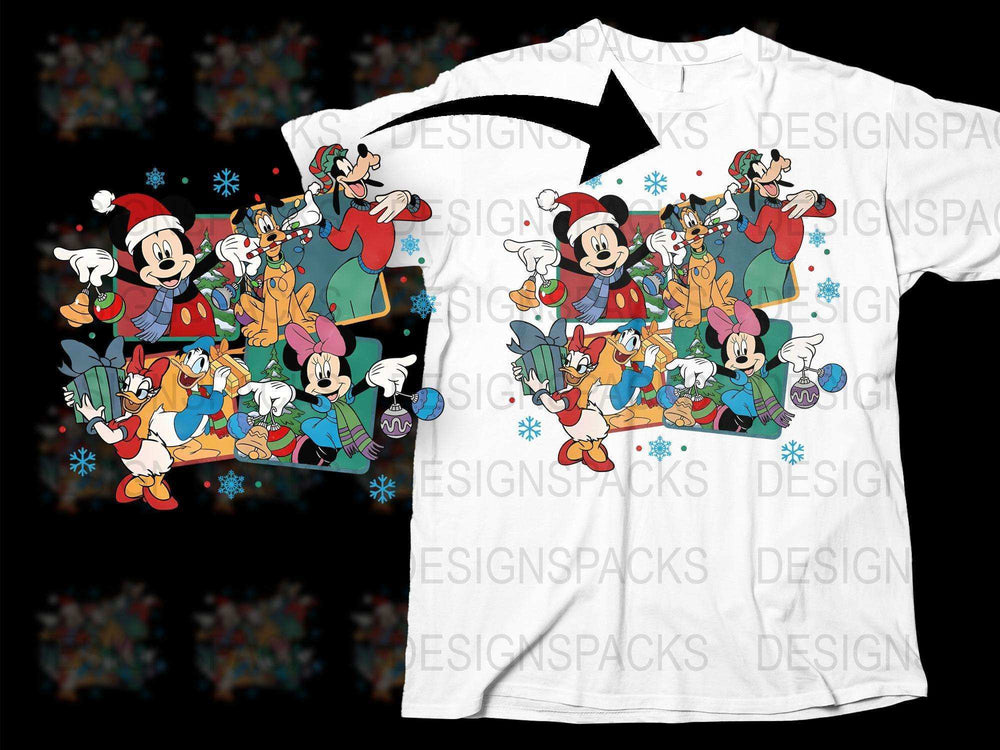 Disney Christmas T-Shirt, Mickey and Friends Holiday Graphic Tee, Festive Family Apparel, Colorful Cartoon Characters Shirt