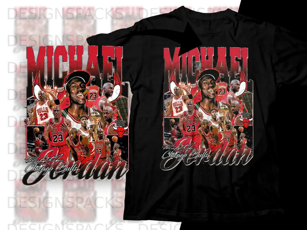 Michael Jordan "Chicago Bulls" graphic t-shirt with multiple player images.