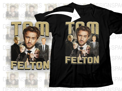 Tom Felton Graphic T-Shirt, Celebrity Print Tee, Actor Fan Gift, Unisex Black Shirt