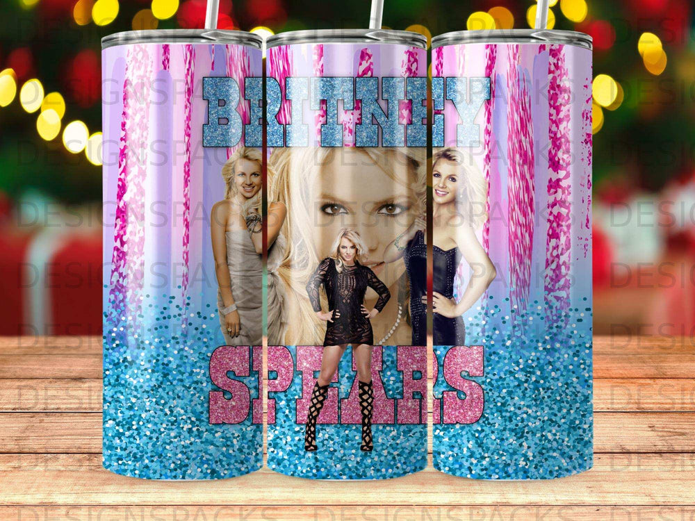 Britney Spears collage with glitter and pink stripe background.