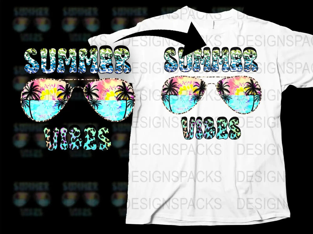 Summer Vibes T-Shirt, Tropical Beach Sunglasses Design, Colorful Palm Tree Graphic Tee, Unisex Fashion Top