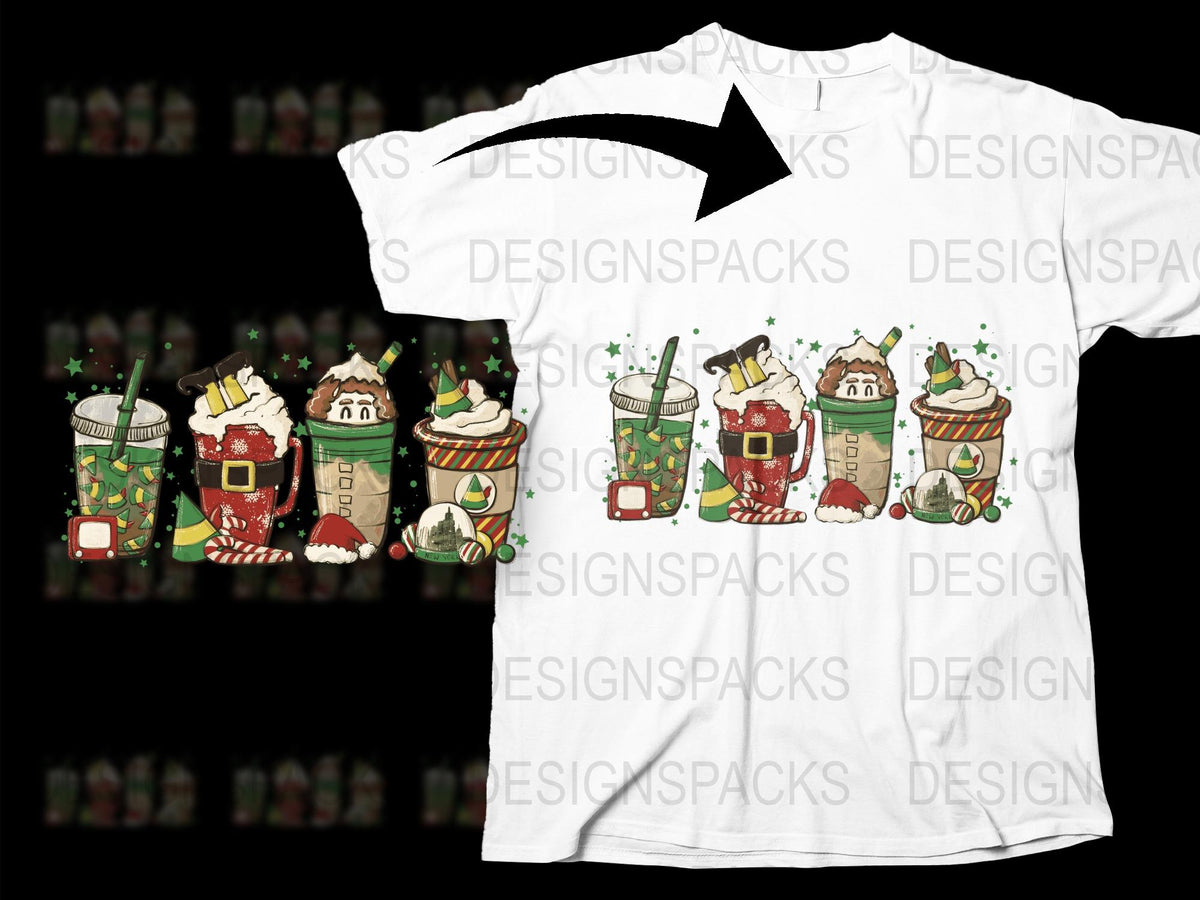 Holiday Coffee T-Shirt, Cute Christmas Drinks Graphic Tee, Festive Winter Fashion, Unisex Clothing Gift for Coffee Lovers