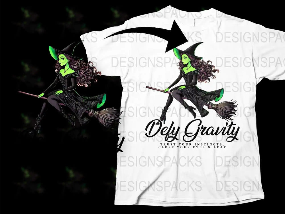 Witch Graphic T-Shirt, Defy Gravity Quote, Modern Witch Design, Halloween Witch Shirt, Fantasy Clothing, Unique Gift Idea