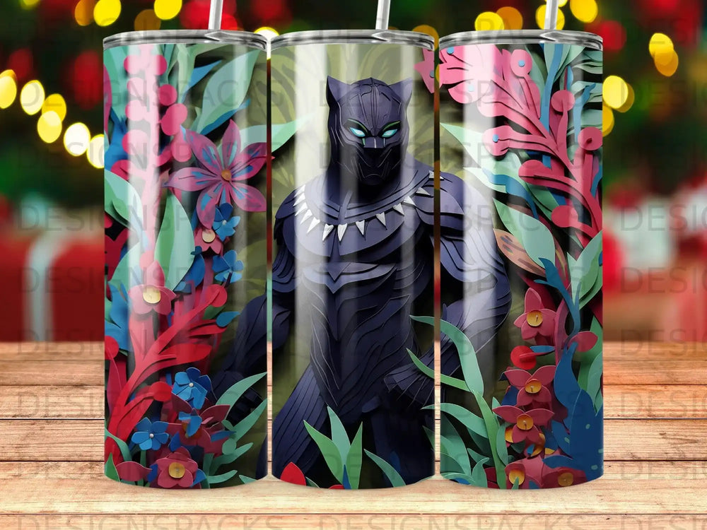 Black Panther in a colorful floral pattern.