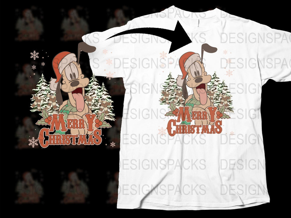 Festive Christmas T-Shirt with Cartoon Dog Design, Holiday Apparel, Merry Christmas Text, Winter Fashion, Unisex Gift Ideas