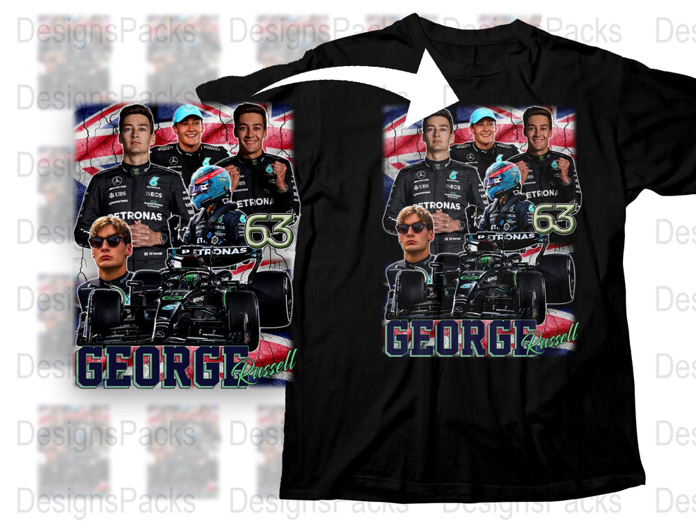 George Russell F1 Racing T-Shirt, Petronas Team Merch, Motorsport Fan Apparel, Black Graphic Tee, Unisex Sizes