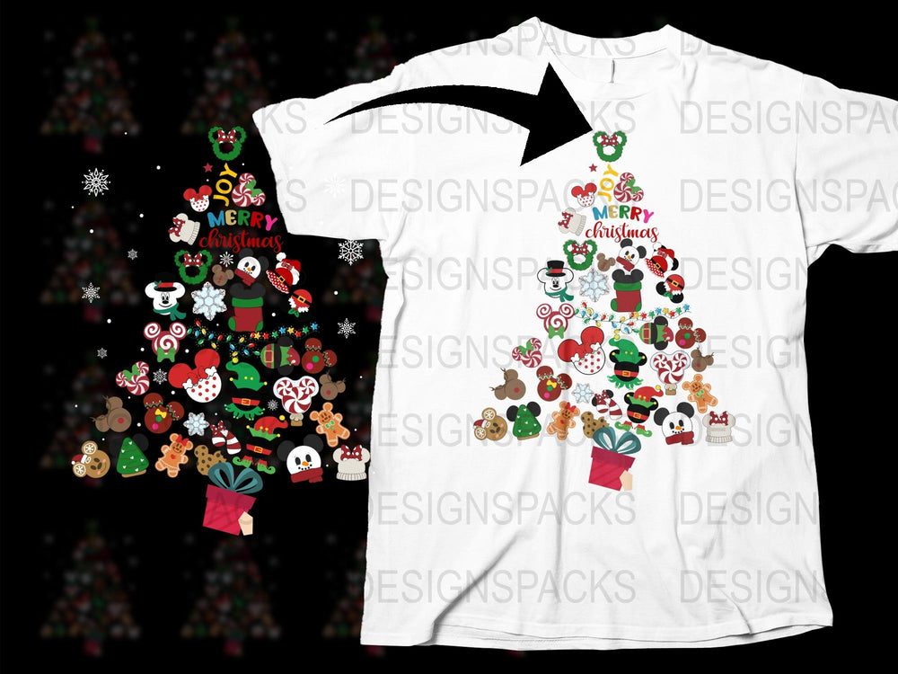 Festive Christmas T-Shirt with Colorful Tree and Gifts Print, Holiday Apparel, Unisex Xmas Tee for All Ages