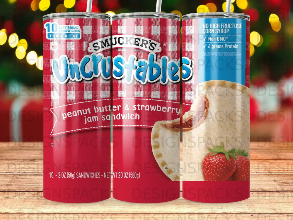 Smucker's Uncrustables peanut butter and strawberry jam sandwich packaging.