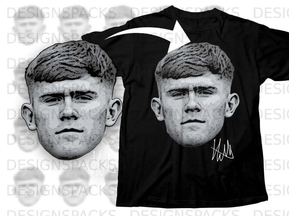 Portrait Face Graphic T-Shirt with Signature Design