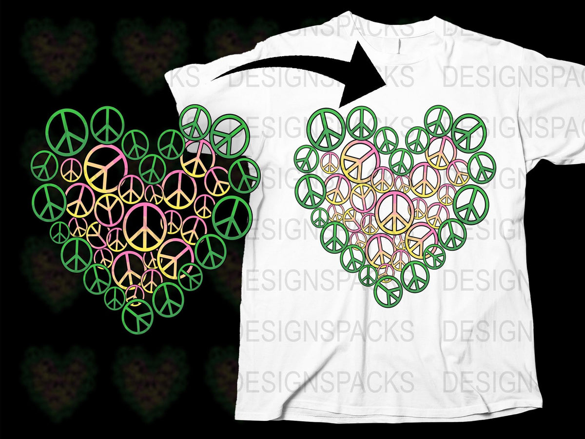 Colorful Peace Sign Heart T-Shirt, Graphic Print Unisex Tee, Unique Love and Peace Apparel