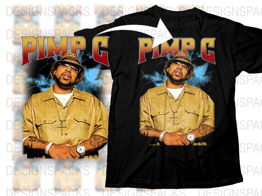 Vintage Hip Hop T-Shirt, Pimp C Graphic Tee, Urban Streetwear, Retro Rapper Fashion, Black Shirt with Gold Chain Design