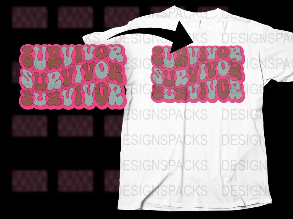 Survivor Graphic T-Shirt Pink Text Design Inspirational Breast Cancer Awareness Comfort Fit