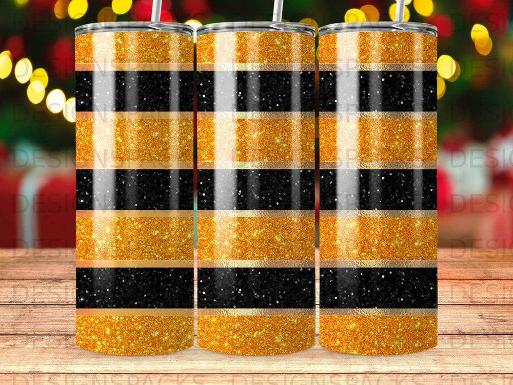 Bold Glitter Gold Black Horizontal Striped Tumbler Design Product Type