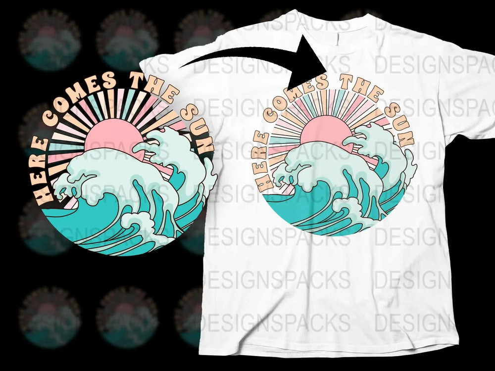 Retro Sun Wave Graphic T-Shirt, Here Comes the Sun Design, Vintage Inspired Summer Tee, Unisex Fashion