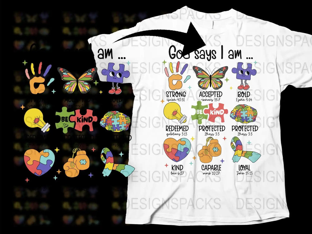 Inspirational Christian T-Shirt, I Am Who God Says I Am, Bible Verse, Colorful Graphic Design, Unisex Adult Clothing