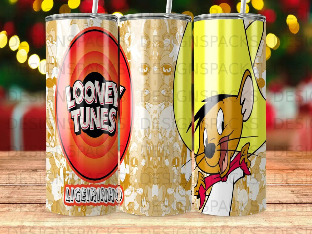Looney Tunes character Speedy Gonzales on a yellow tumbler.