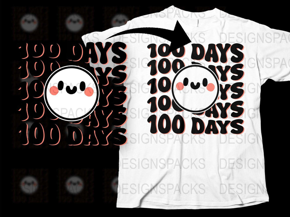 100 Days of School T-Shirt, Cute Smiley Face Celebration Tee, Teacher and Student School Day Count, White Unisex Kids Shirt