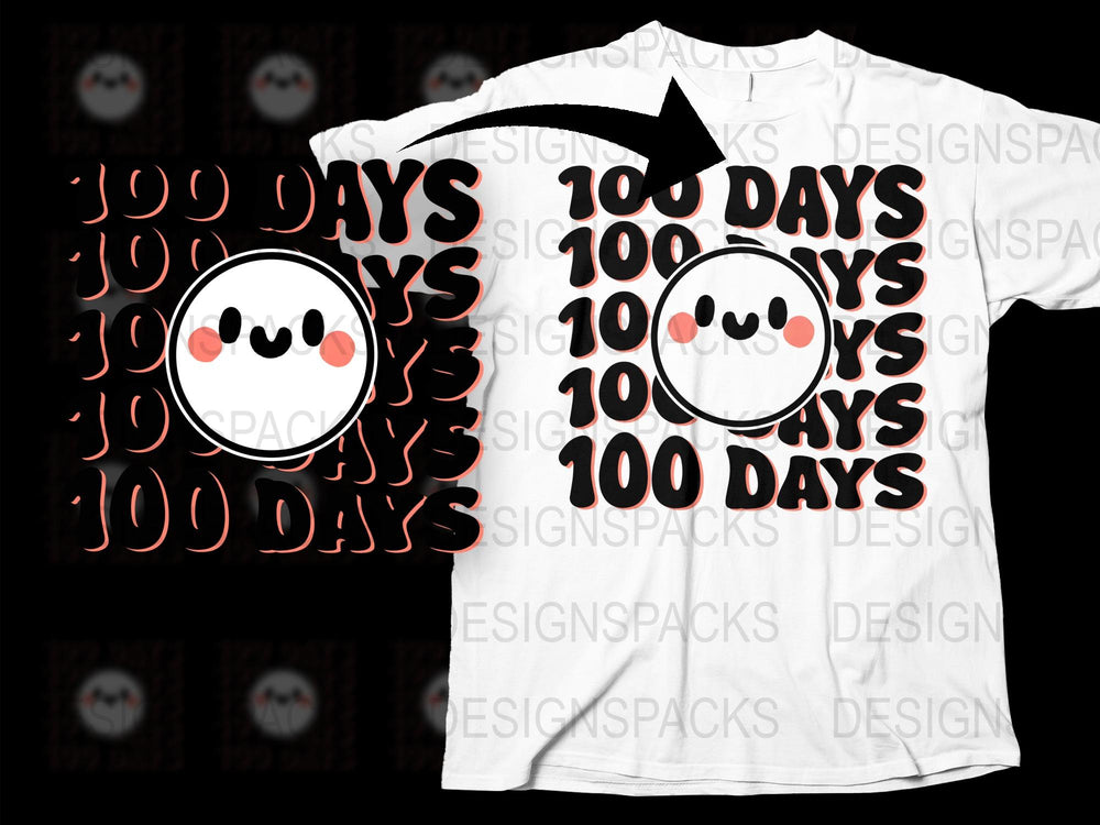 100 Days of School T-Shirt, Cute Smiley Face Celebration Tee, Teacher and Student School Day Count, White Unisex Kids Shirt