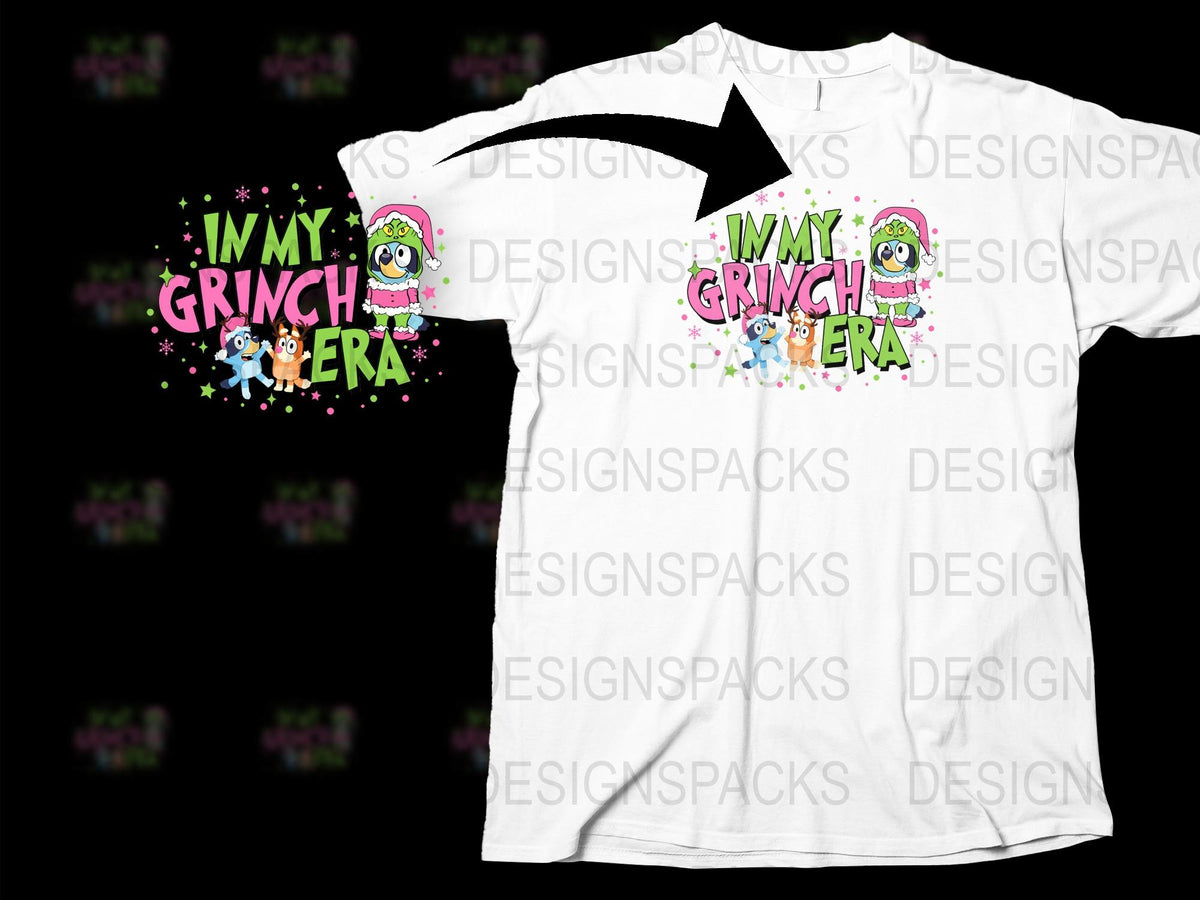 In My Grinch Era Funny Christmas T-Shirt, Cute Cartoon Holiday Tee, Festive Seasonal Apparel for Men and Women