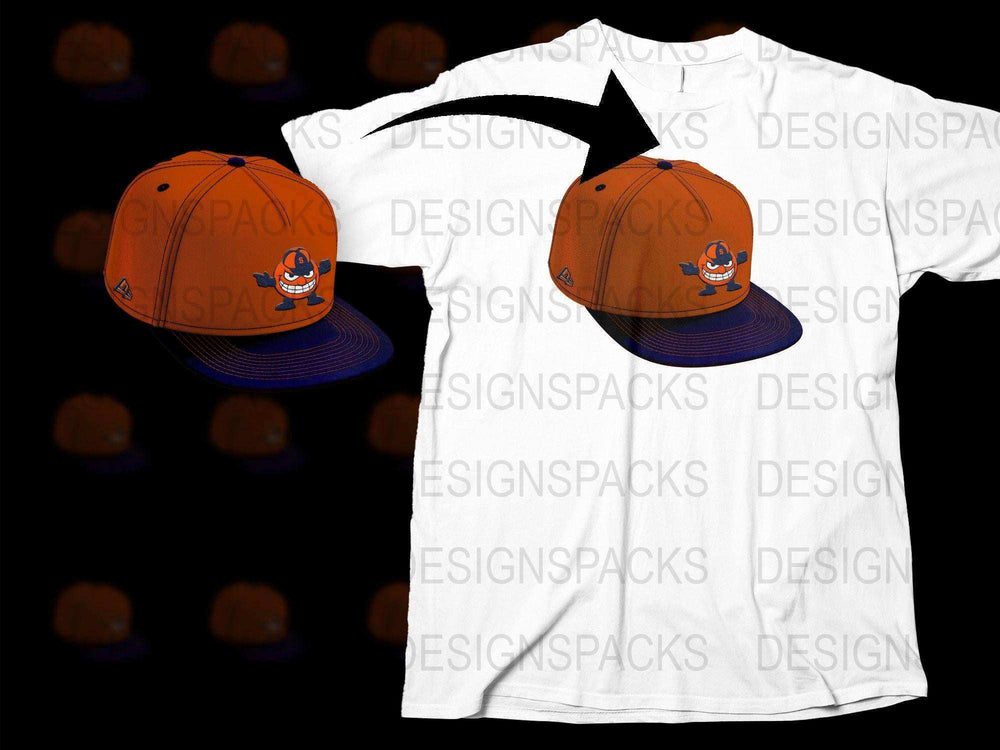 Orange and Blue Snapback Cap, Graphic T-Shirt Set, Unisex Casual Wear, Trendy Street Style Outfit