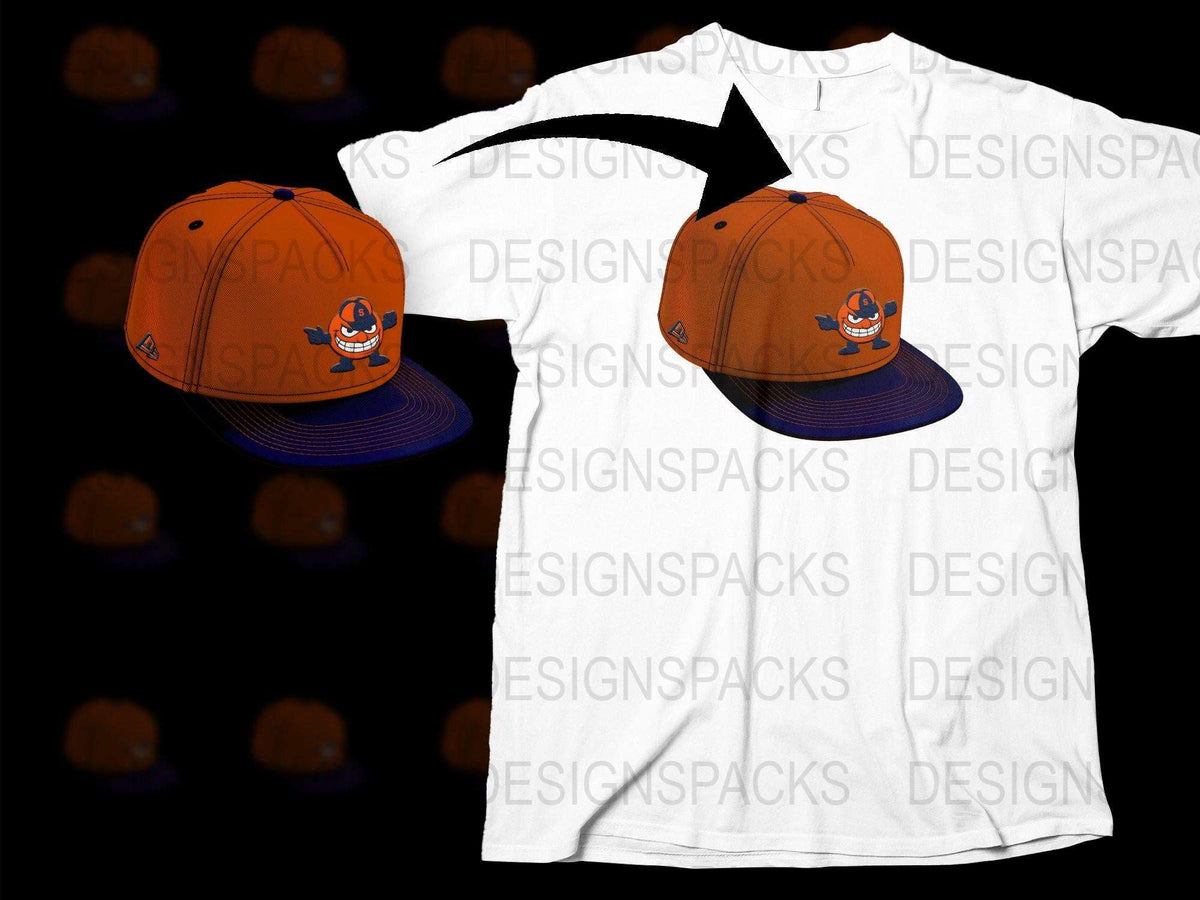 Orange and Blue Snapback Cap, Graphic T-Shirt Set, Unisex Casual Wear, Trendy Street Style Outfit