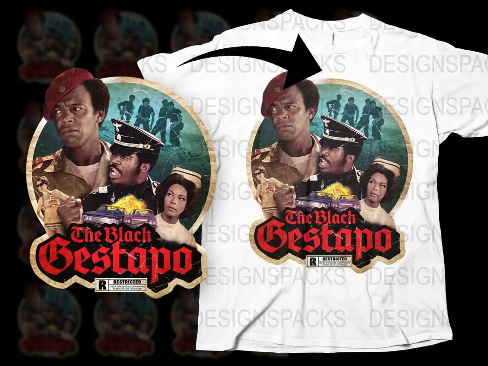 Vintage Black Gestapo Movie T-Shirt, Retro 1970s Film Graphic Tee, Classic Cult Cinema Apparel