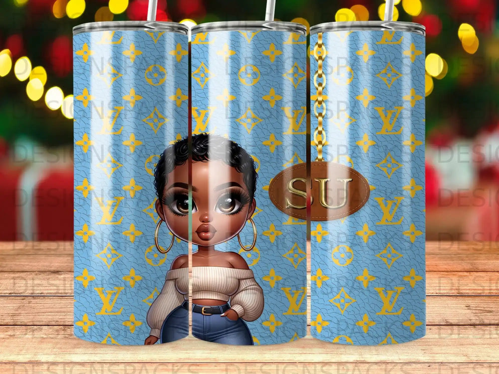Chibi Black Girl Blue Monogram Pattern Tumbler product type