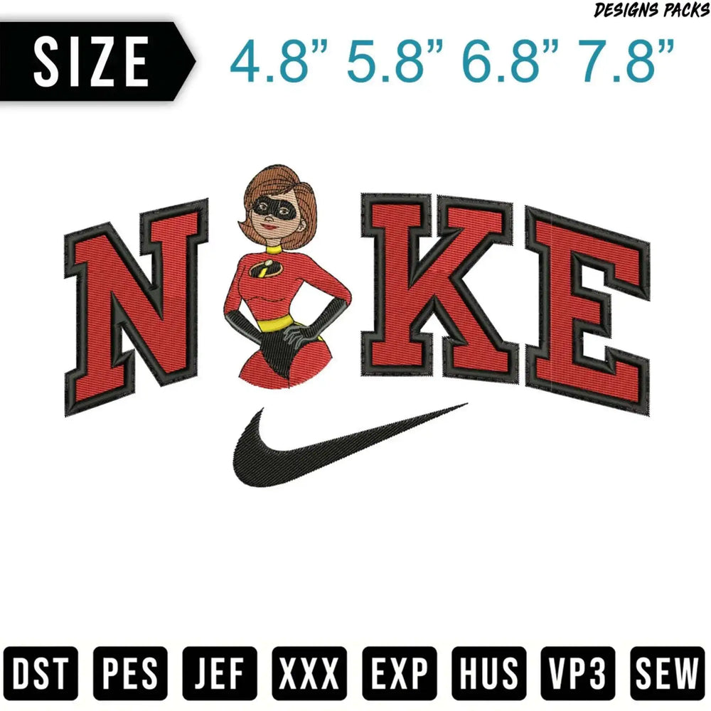 Nike logo with Elastigirl character, available in multiple sizes and file formats.