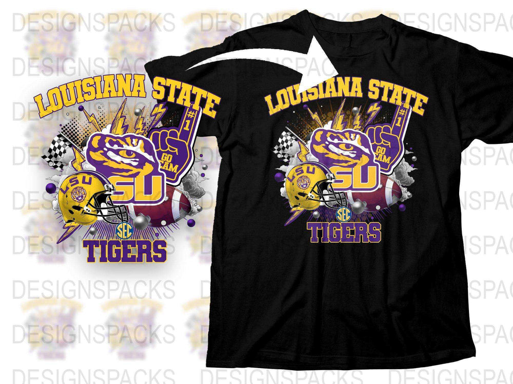Louisiana State Tigers T-Shirt, LSU Football Graphic Tee, College Sports Apparel, Black Cotton Shirt, Fan Gift Idea