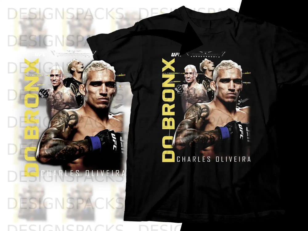 Charles Oliveira "Do Bronx" UFC fighter on a black t-shirt design.