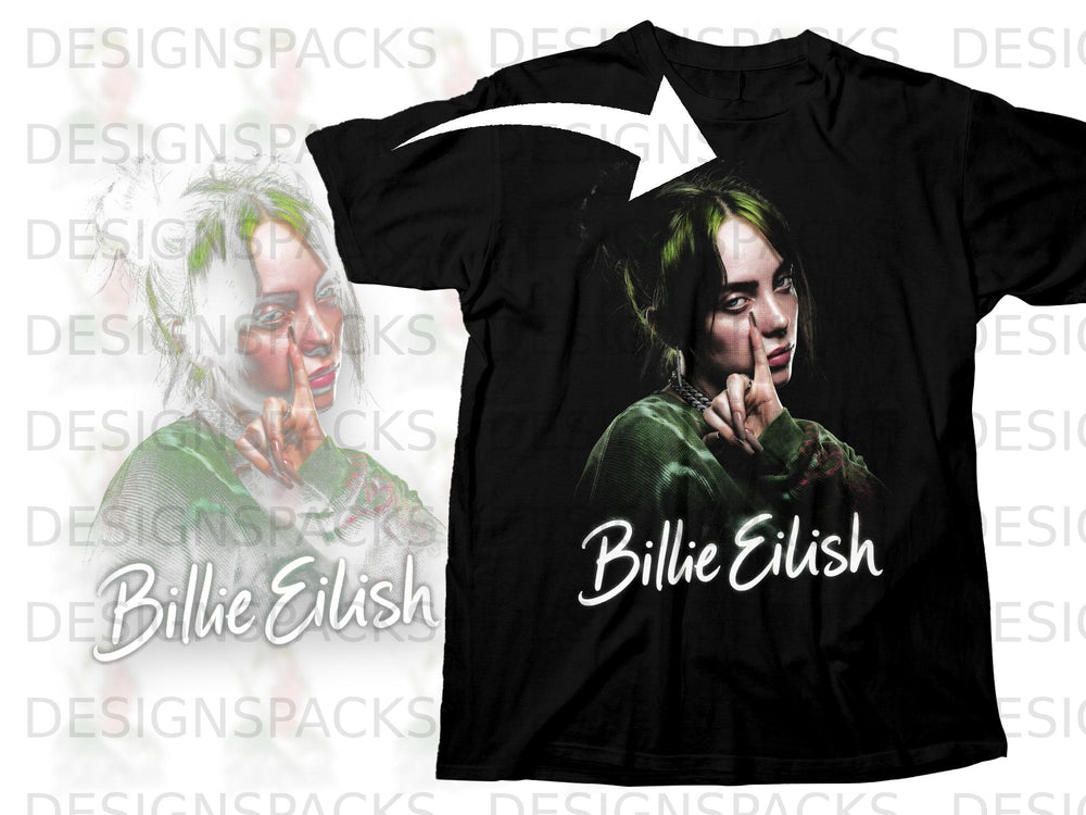 Black t-shirt featuring a graphic of Billie Eilish with the name "Billie Eilish" below.